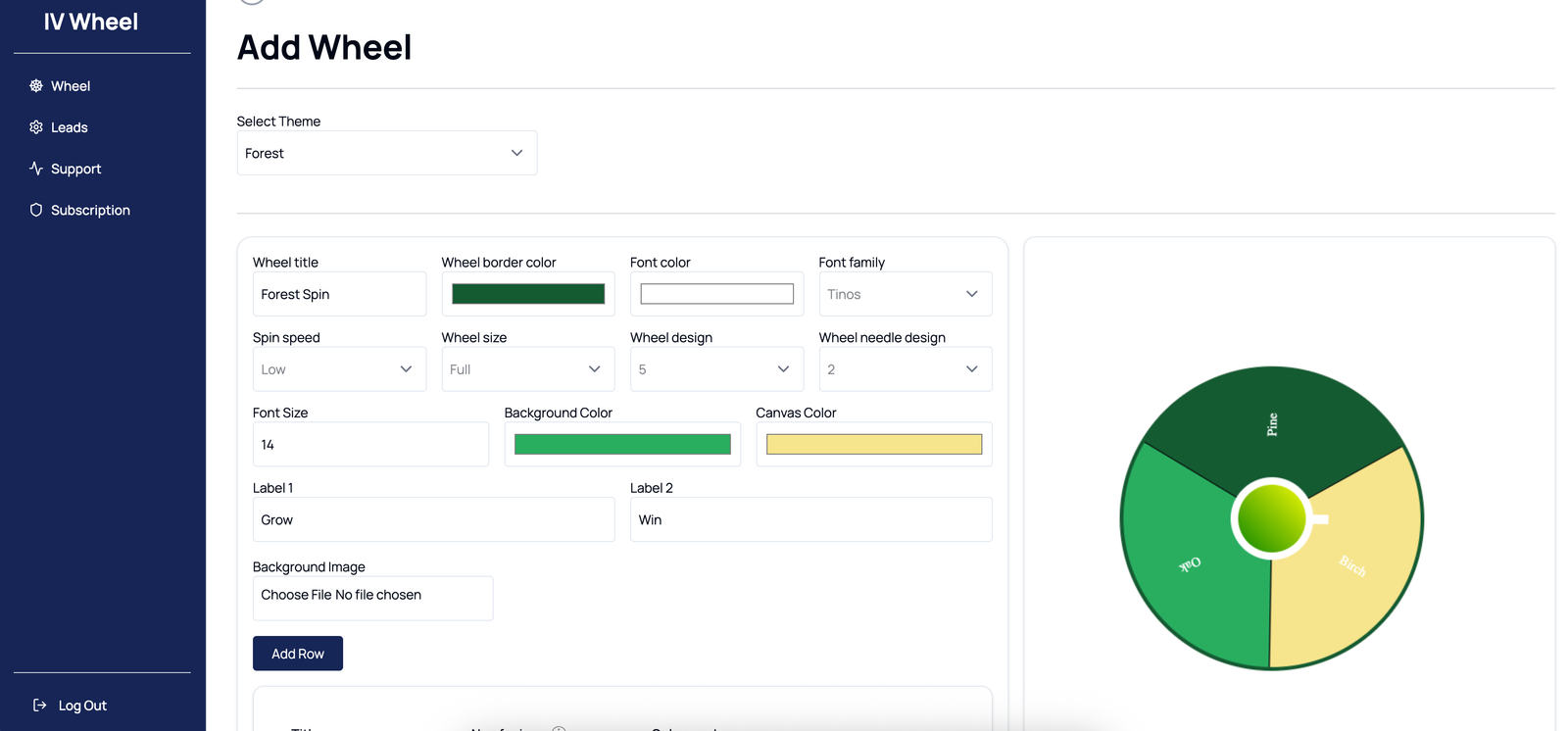 IV Wheel admin screenshot 2