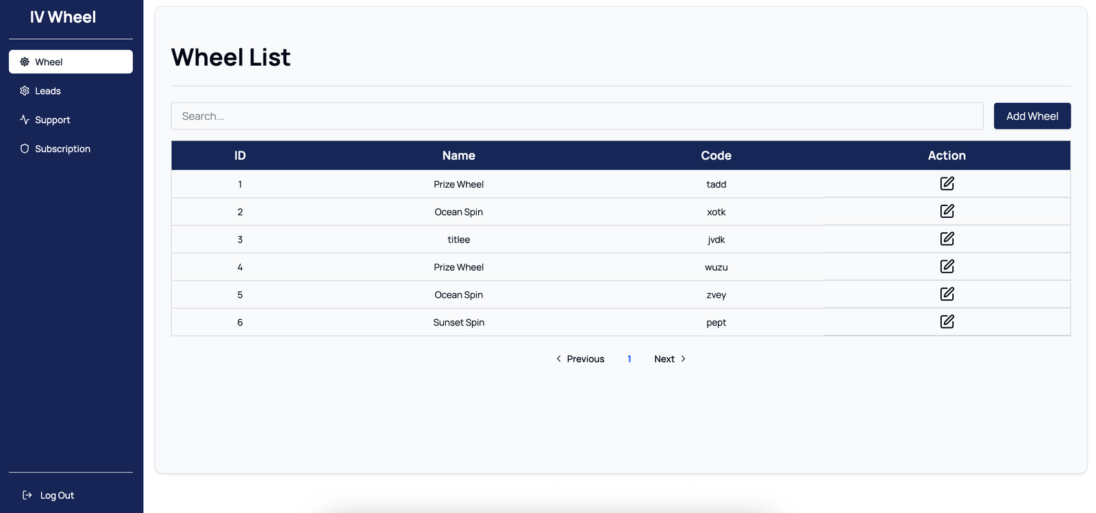 IV Wheel admin screenshot 3